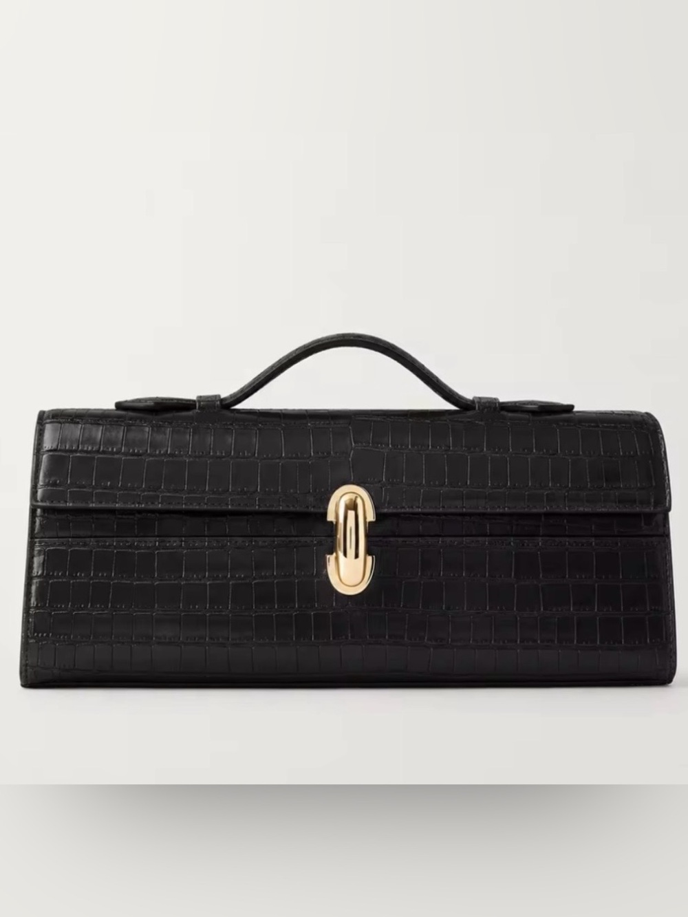 New SAVETTE STYLE Black Croc-Embossed Top Handle Bag with Gold Hardware